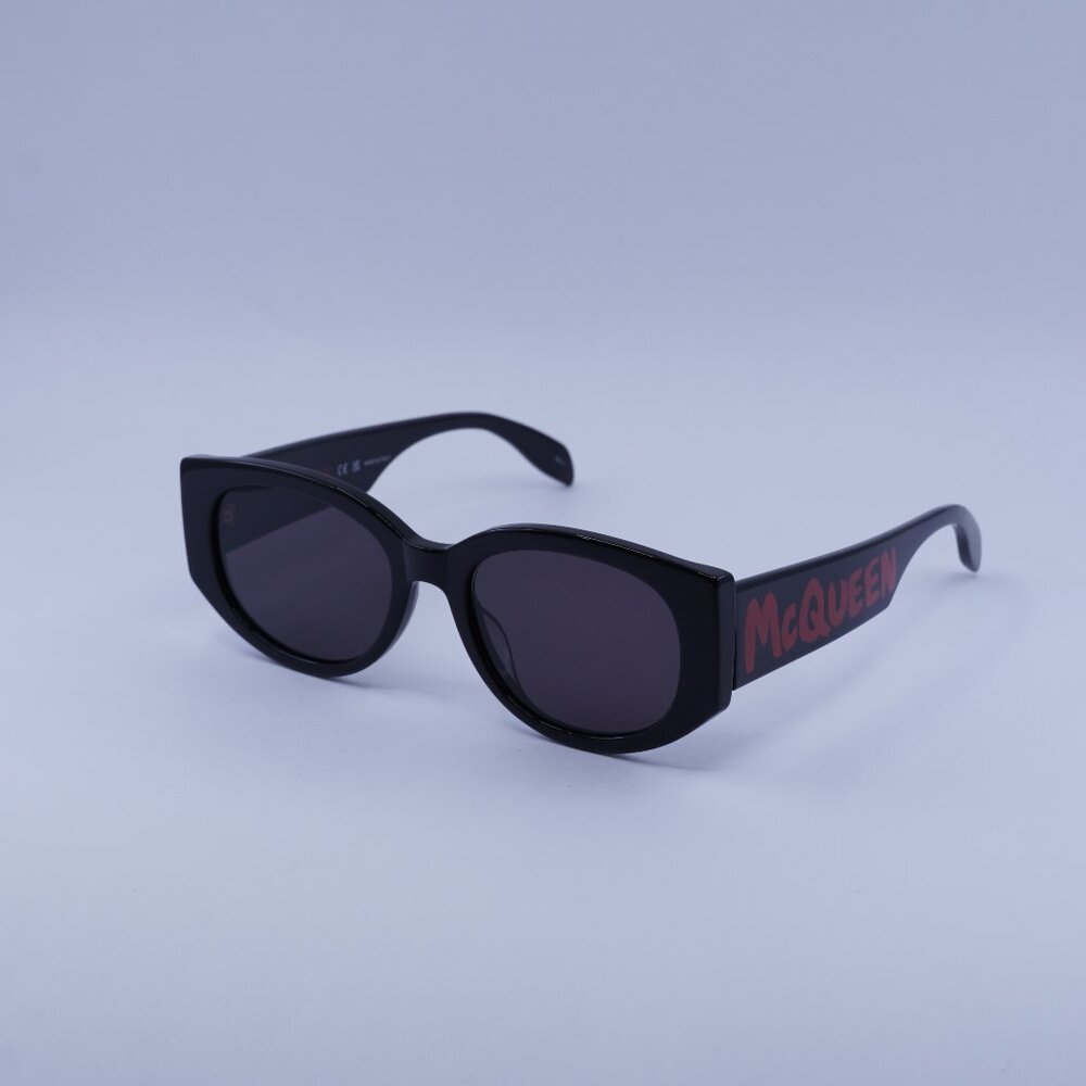Alexander McQueen AM0330S 002 Sunglasses Black Oval Frame, Grey Lenses